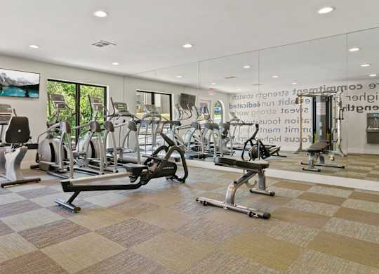 the gym at the enclave at woodbridge apartments in sugar land, tx