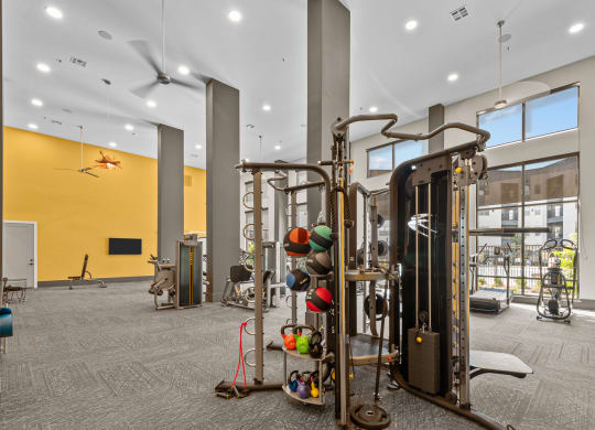 the gym at the flats at obsidian district