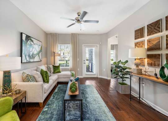 a living room with a couch and a coffee table