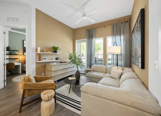 a living room with a couch and a coffee table