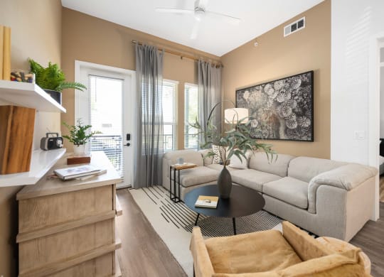 a living room with a couch and a coffee table