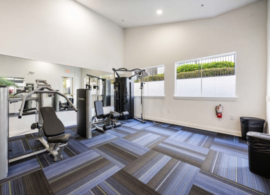 the preserve at ballantyne commons fitness room with weights and cardio equipment