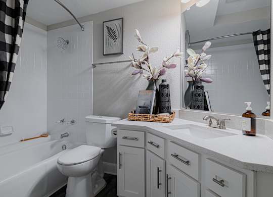 a bathroom with a toilet sink and tub and a mirror