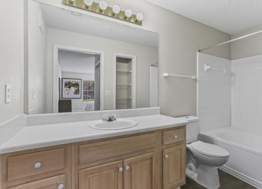 a bathroom with a sink toilet and a mirror