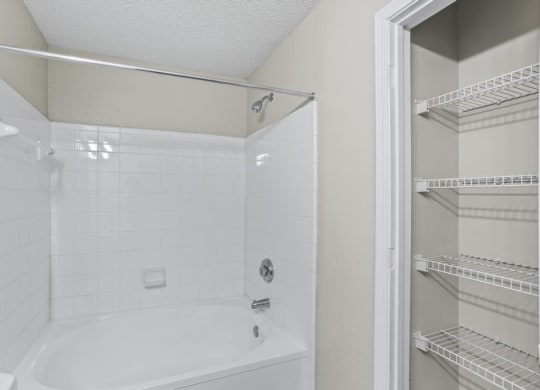 a white bathroom with a shower and a sink