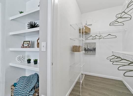 a walk in closet in a 555 waverly unit