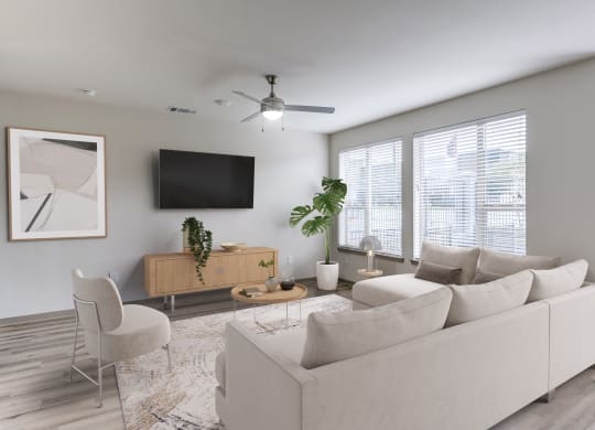 living area with mounted tv