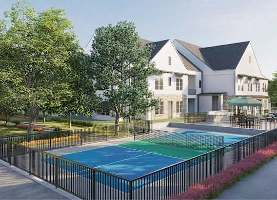 a rendering of a house with a tennis court