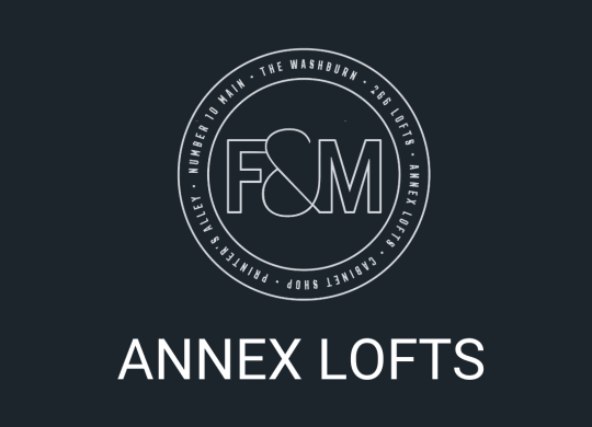 a white and black logo on a black background