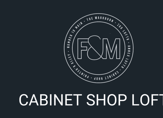 a logo with the words cabinet shop lofts on a black background