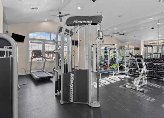 A gym with a Magnum weight machine in the foreground.