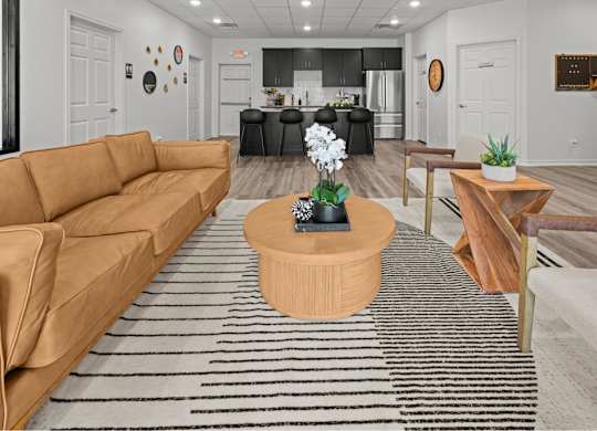 a living room with a couch and a coffee table