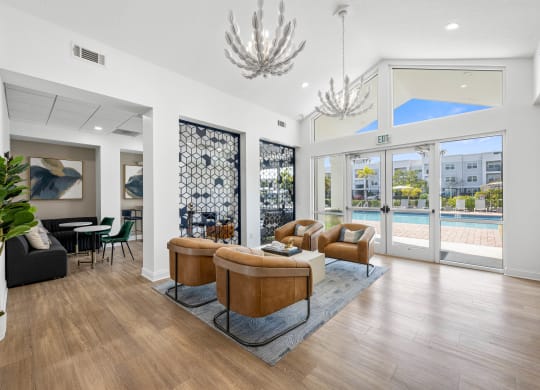 clubhouse living room and pool area