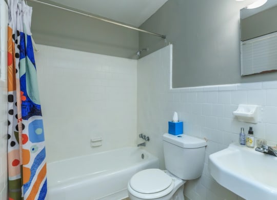 a bathroom with a sink toilet and bathtub