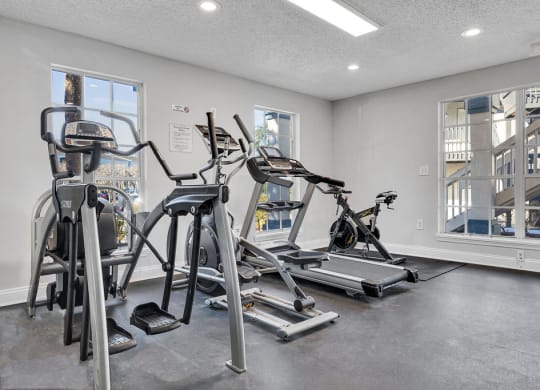 the gym at the flats at obsidian tower