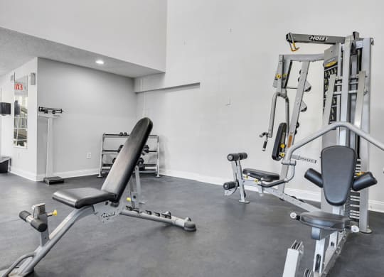 the gym at the flats at big tex apartments
