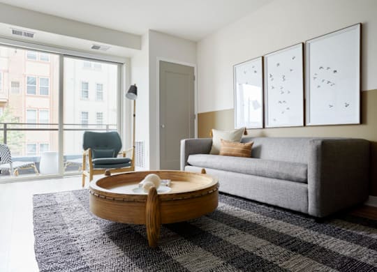a living room with a couch and a coffee table