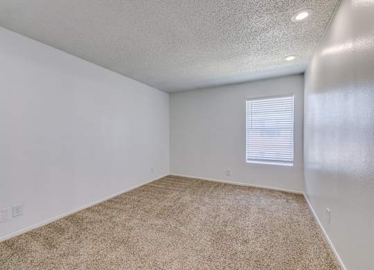 an empty room with carpet and a window