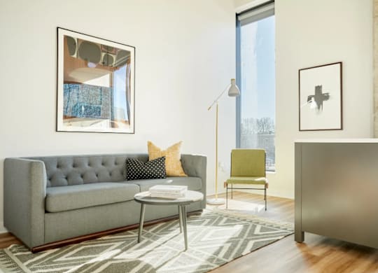 a living room with a couch and a coffee table