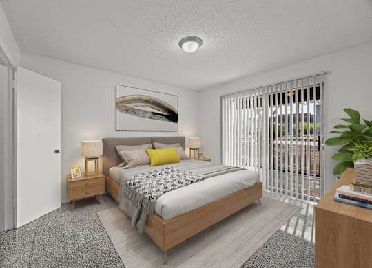 A bedroom with a large bed and a painting on the wall.