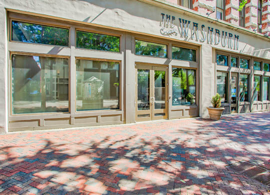 a view of the front of the building from the sidewalk