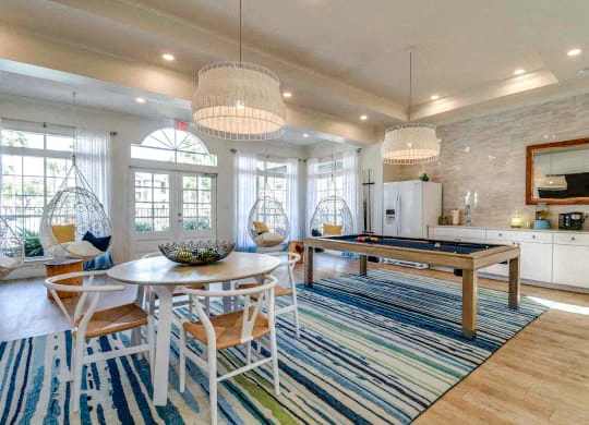 a large room with tables and chairs in it