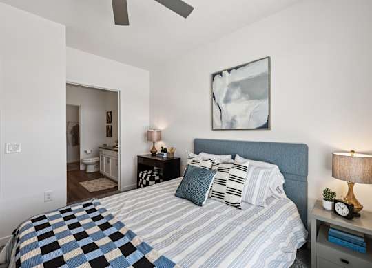 Bedroom With Ceiling Fan at Fora Apartments, Las Vegas, NV 89183