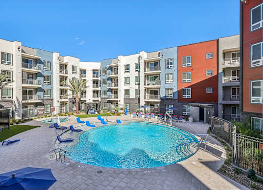 Pool With Cabana at Fora Apartments, Las Vegas, NV