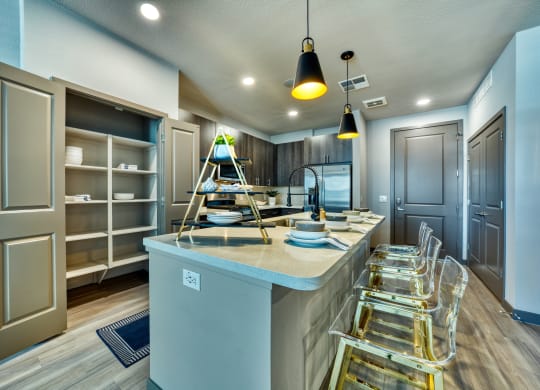 Kitchen with Pantry Shelves at The Rey Downtown Apartments, Phoenix, Arizona 