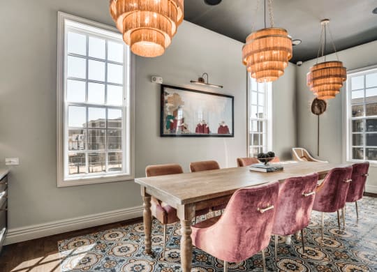 Dining room table with chandeliers