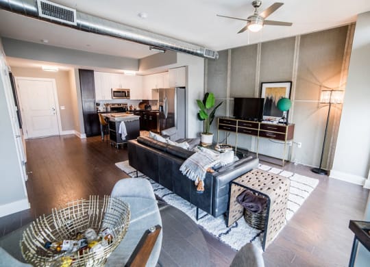 Furnished Living Room Come Kitchen View at CityWay, Indiana, 46204
