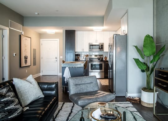 Decorated Living Room And Kitchen View at CityWay, Indianapolis, 46204
