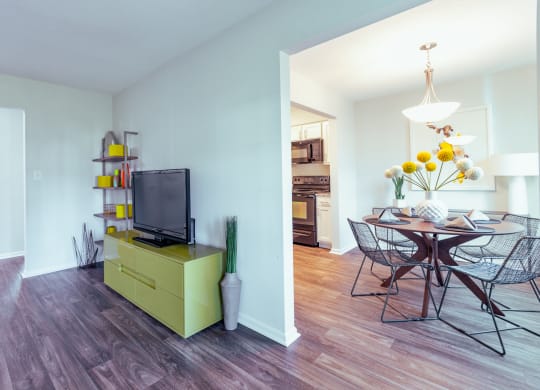 Living Room With Dining Area at Gramercy, Carmel, IN, 46032