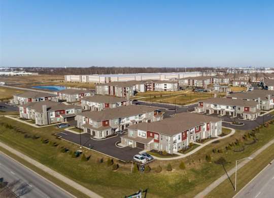 Aerial view of community at Echo Park at Perry Crossing Apartments, Plainfield