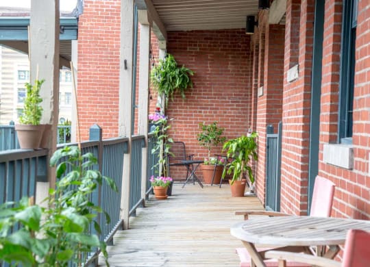 Outdoor Porch Space Corridor at Lockerbie Court on Mass Ave, Indianapolis, Indiana
