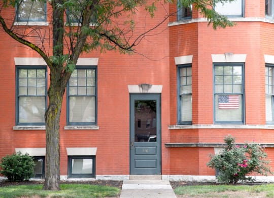 Apartment front view at Lockerbie Court on Mass Ave, Indiana