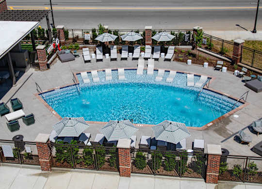 a view of the pool from above at the resort
