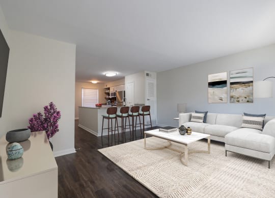 Living Room With Kitchen at Monon Living, Indianapolis, Indiana