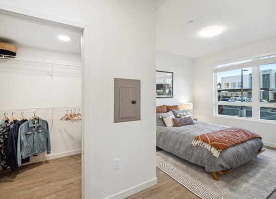 a bedroom with a bed and a closet at 38° NORTH, Santa Rosa, CA 