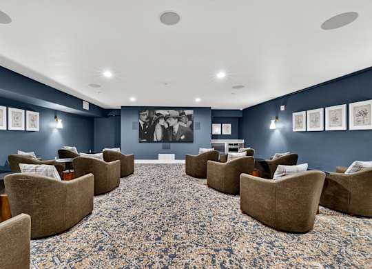 Community Movie Theater at Vintage at Marine View Senior 55+ Apartments, Everett, Washington