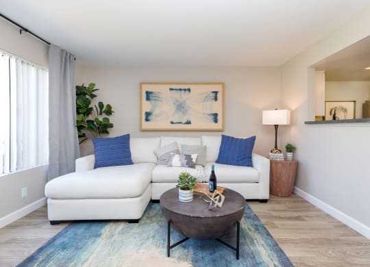 a living room with a couch and a coffee table