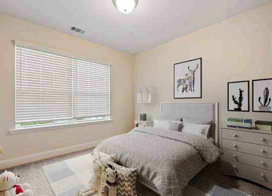 Omnia at Richmond Hill Townhomes in Georgia photo of a bedroom with a bed and a large window