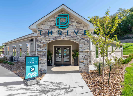 a building with a sign in front of it