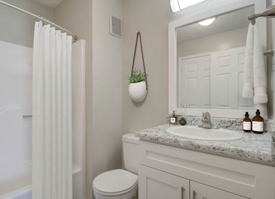 Bathroom with tub, shower, and large window at Place at Midway apartments in Douglasville near Lithia Springs, GA