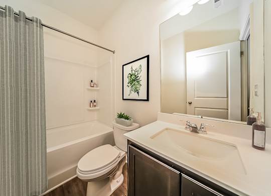 A bathroom with a toilet, sink, and shower curtain.