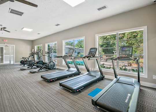 Running treadmill in the fitness center at Townsend Apartments in Jacksonville near Atlantic Beach, Florida.