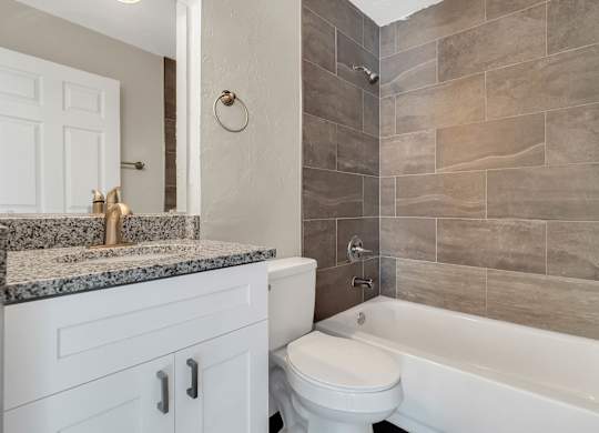 Addison Lane apartments in Gainesville, FL photo of a bathroom with a toilet sink and bathtub
