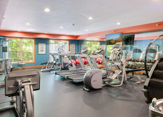 Laurel East End Apartments in Golden Valley, MN photo of a gym with various cardio machines and weights