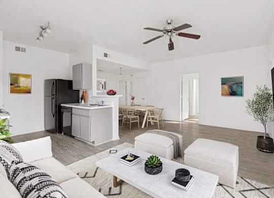 Open concept living room at Huntington Meadows Apartments in Austin, TX 78724
