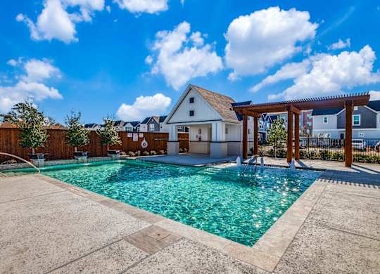 Three-Bedroom Homes for Rent in Houston TX - East Heights - Gated Resort-Style Pool Area with Fountain and Pavilion.